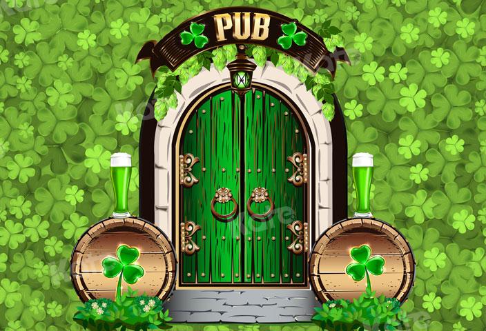 Kate St. Patrick's Day Shamrock Pub Door Backdrop for Photography