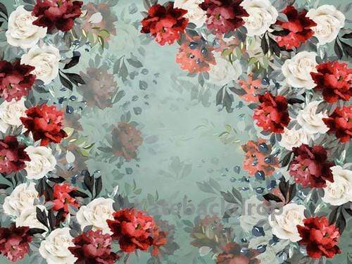 Kate Retro Red and White Flower Pattern Backdrop Designed By Jerry_Sina