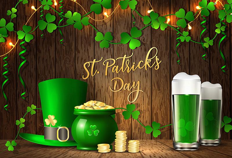 Kate St. Patrick's Day Shamrock Wood Beers Backdrop for Photography