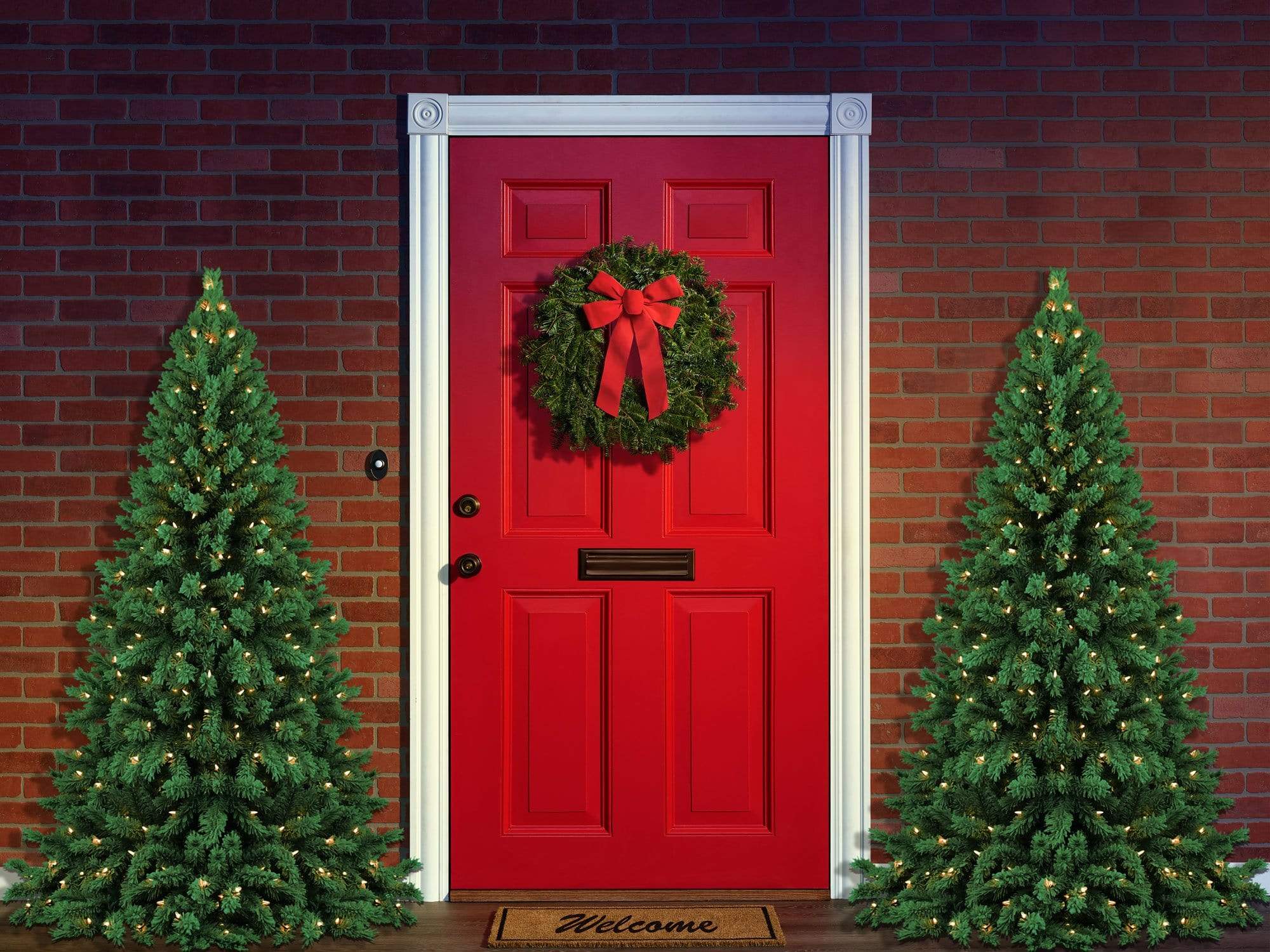 Kate Christmas Trees Red Door Backdrop Designed By Jerry_Sina