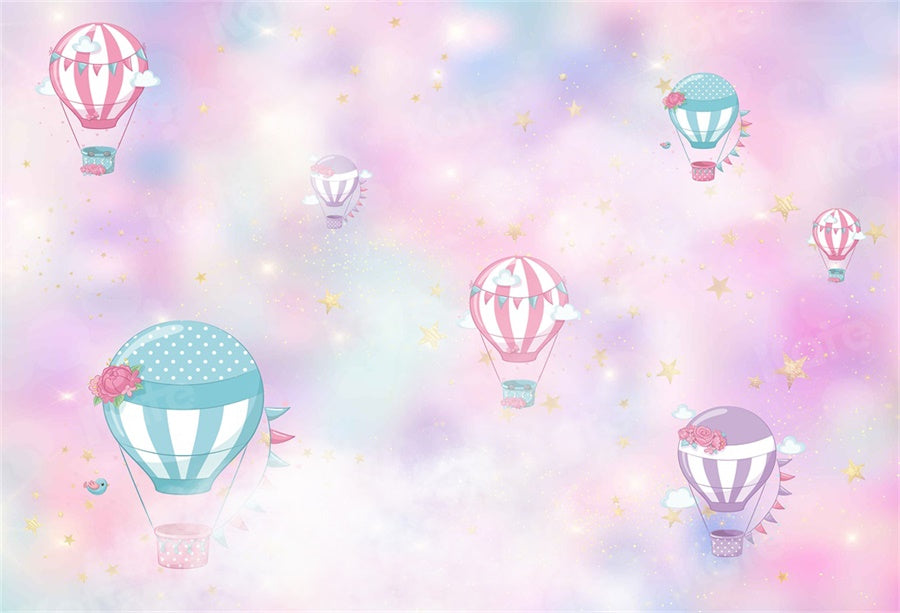 Kate Cake Smash Backdrop Pink Clouds Hot Air Balloons Designed By JFCC - Kate Backdrop AU