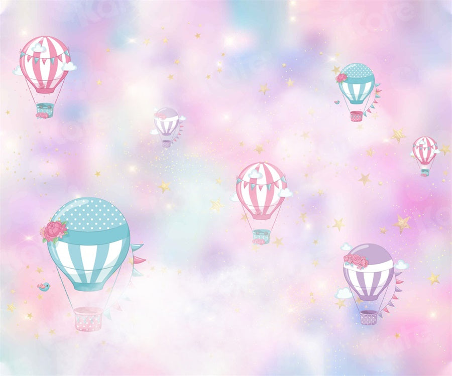 Kate Cake Smash Backdrop Pink Clouds Hot Air Balloons Designed By JFCC - Kate Backdrop AU