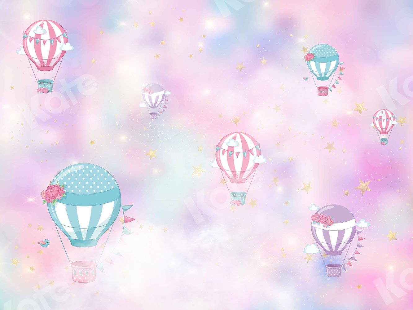 Kate Cake Smash Backdrop Pink Clouds Hot Air Balloons Designed By JFCC - Kate Backdrop AU