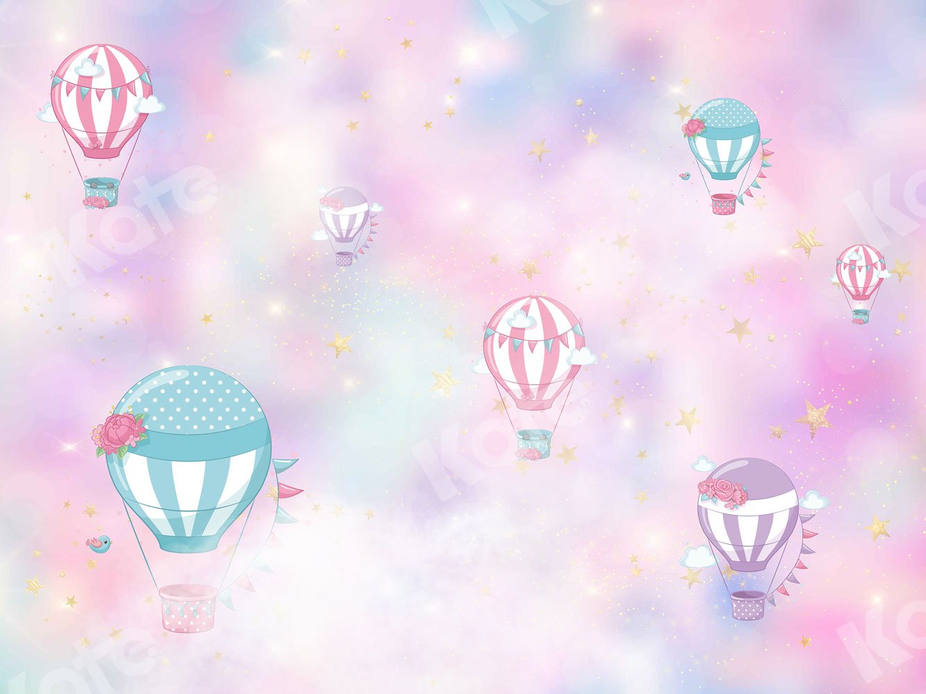 Kate Cake Smash Backdrop Pink Clouds Hot Air Balloons Designed By JFCC