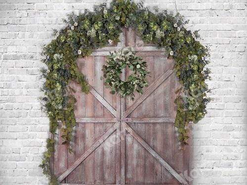 Kate Spring Barn Door Brick Wall Backdrop for Photography