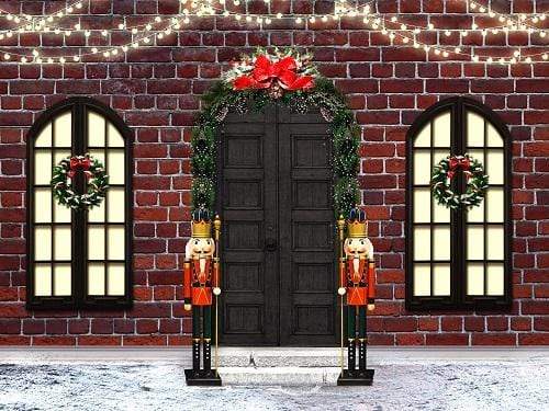 Kate Christmas Door with Windows Brick Wall Backdrop for Photography Designed by JFCC