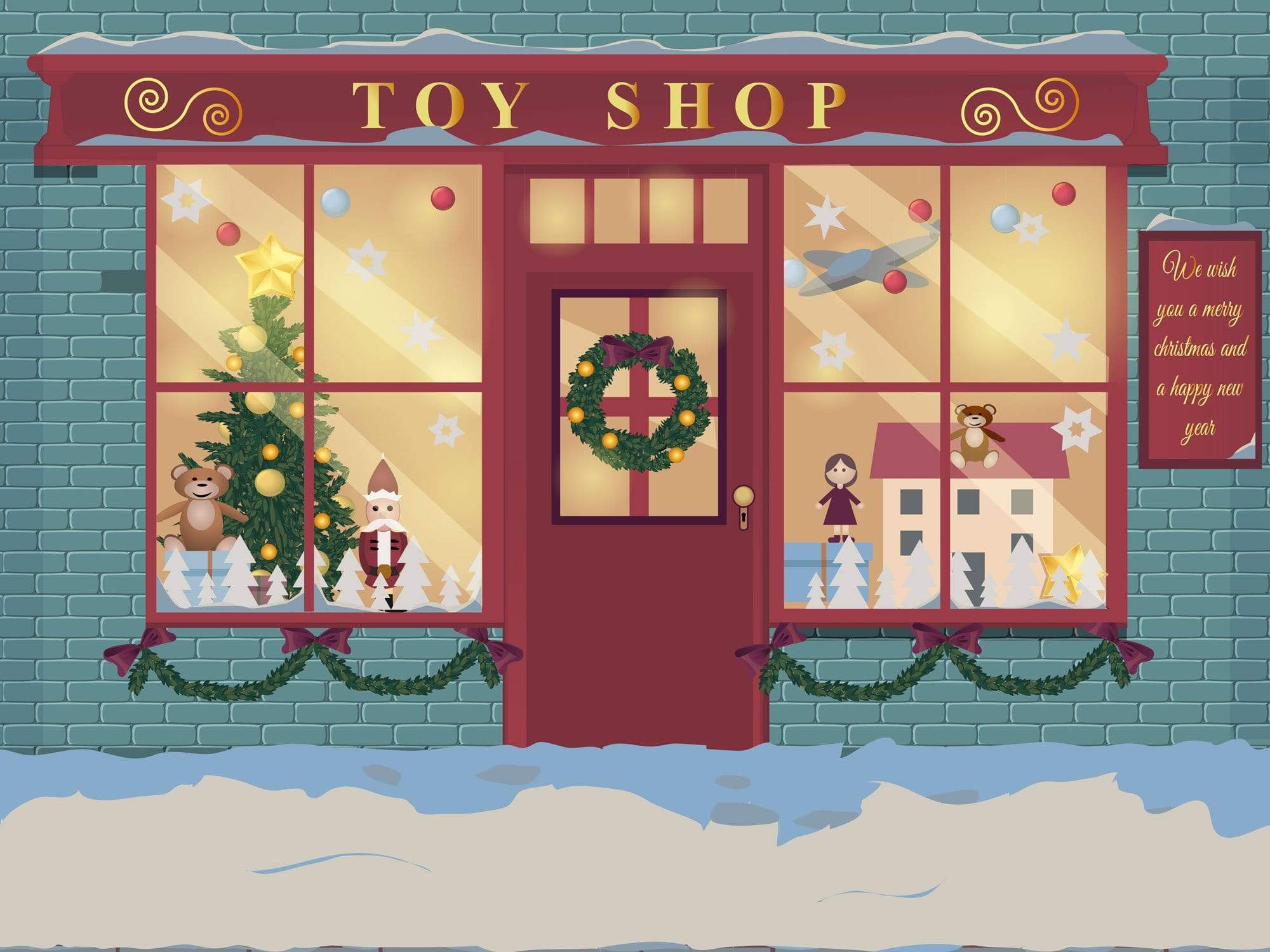 Kate Winter Christmas Window Toy Shop Children Backdrop for Photography Designed by JFCC - Kate Backdrop AU