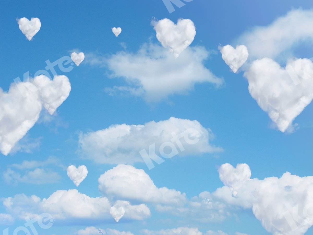 Kate Valentine's Day Blue Sky Love Clouds Backdrop for Photography - Kate Backdrop AU