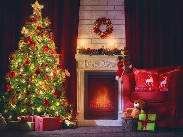 Katebackdrop£ºKate Christmas Backdrop Christmas Tree Fireplace Night Scene