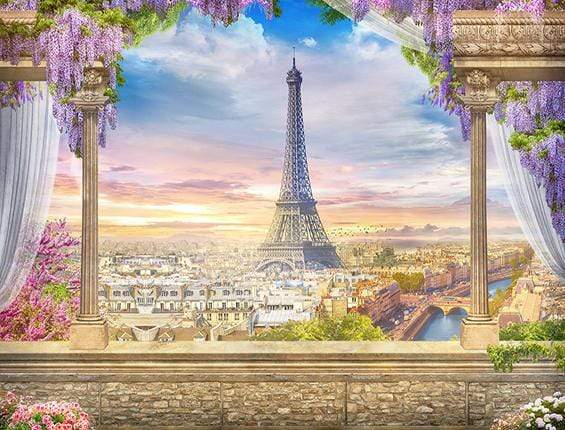 Katebackdrop£ºKate Colored Flower Flowers Backdrop Eiffel Tower Paris City