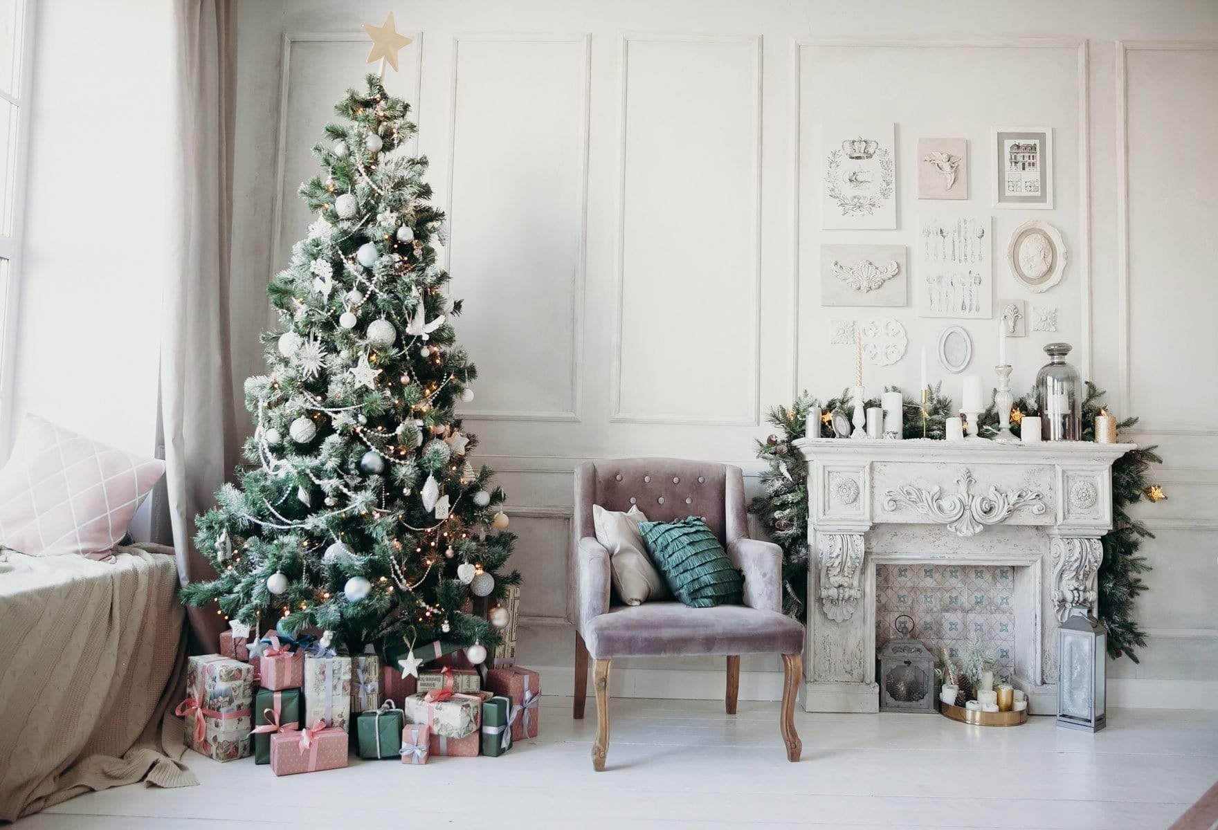 Kate Winter Christmas trees White Wall  Christmas Gifts for Pictures - Kate Backdrop AU