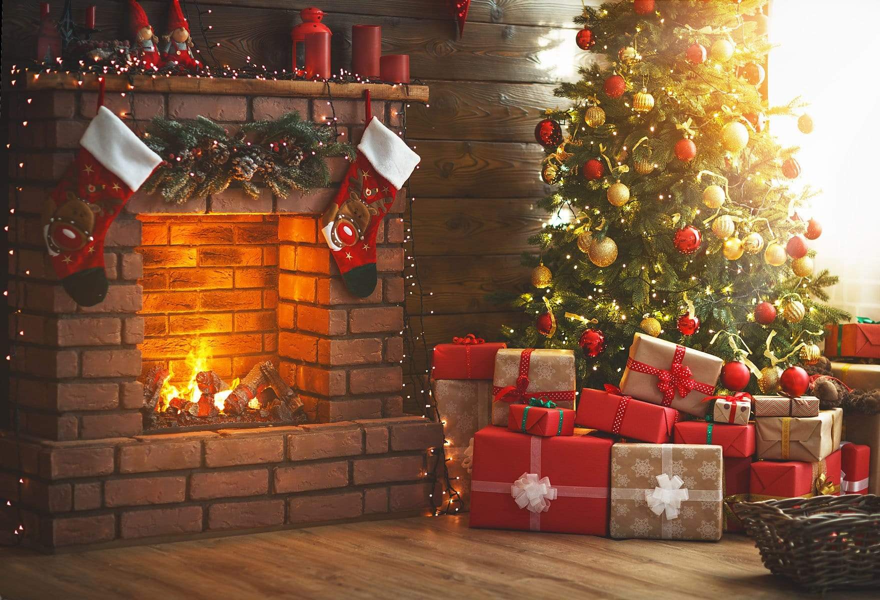 Kate Winter Christmas trees  Fireplace Christmas Gifts for Pictures - Kate Backdrop AU