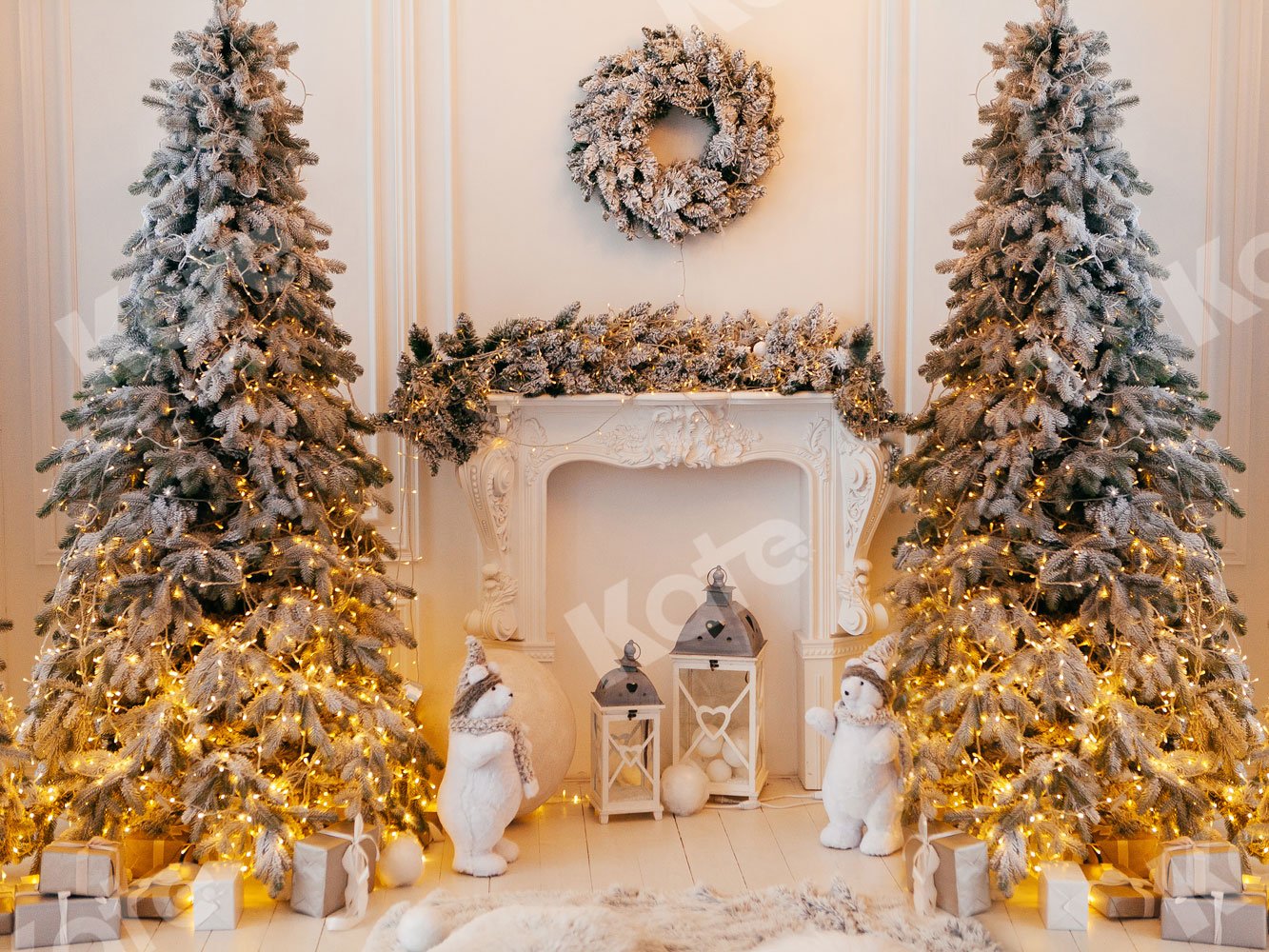 Kate Christmas White Fireplace Backdrop for Photography - Kate Backdrop AU