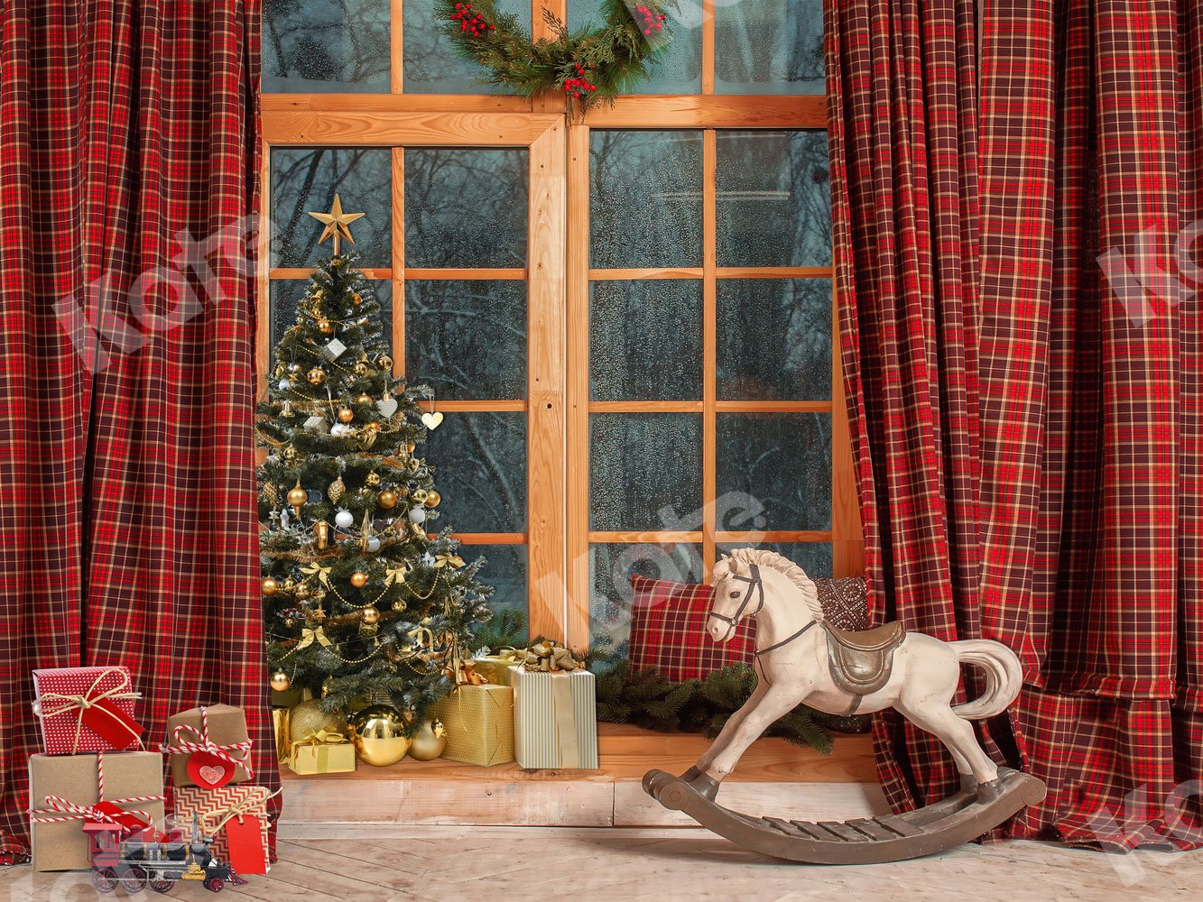 Kate Window Christmas Tree Backdrop for Photography