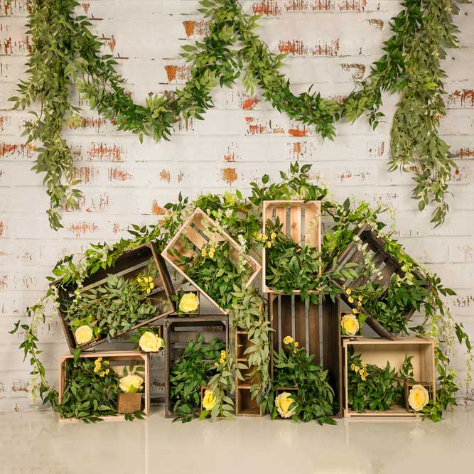 Kate Spring Grass Decorations Brick Wall Backdrop Designed by Jia Chan Photography