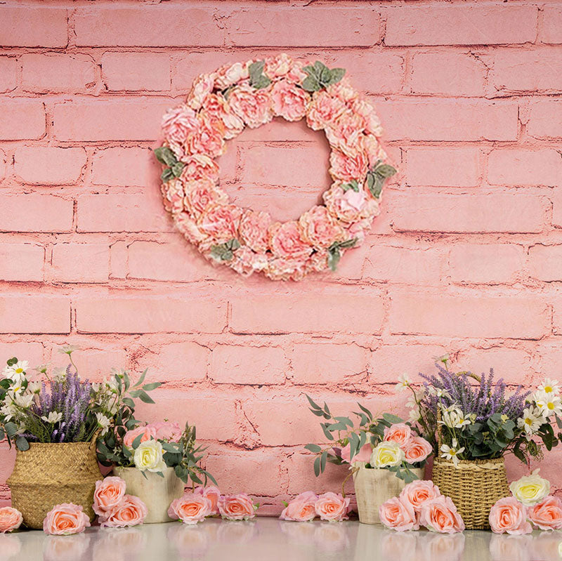 Kate Pink Brick Wall Spring Floral Backdrop Designed by Jia Chan Photography