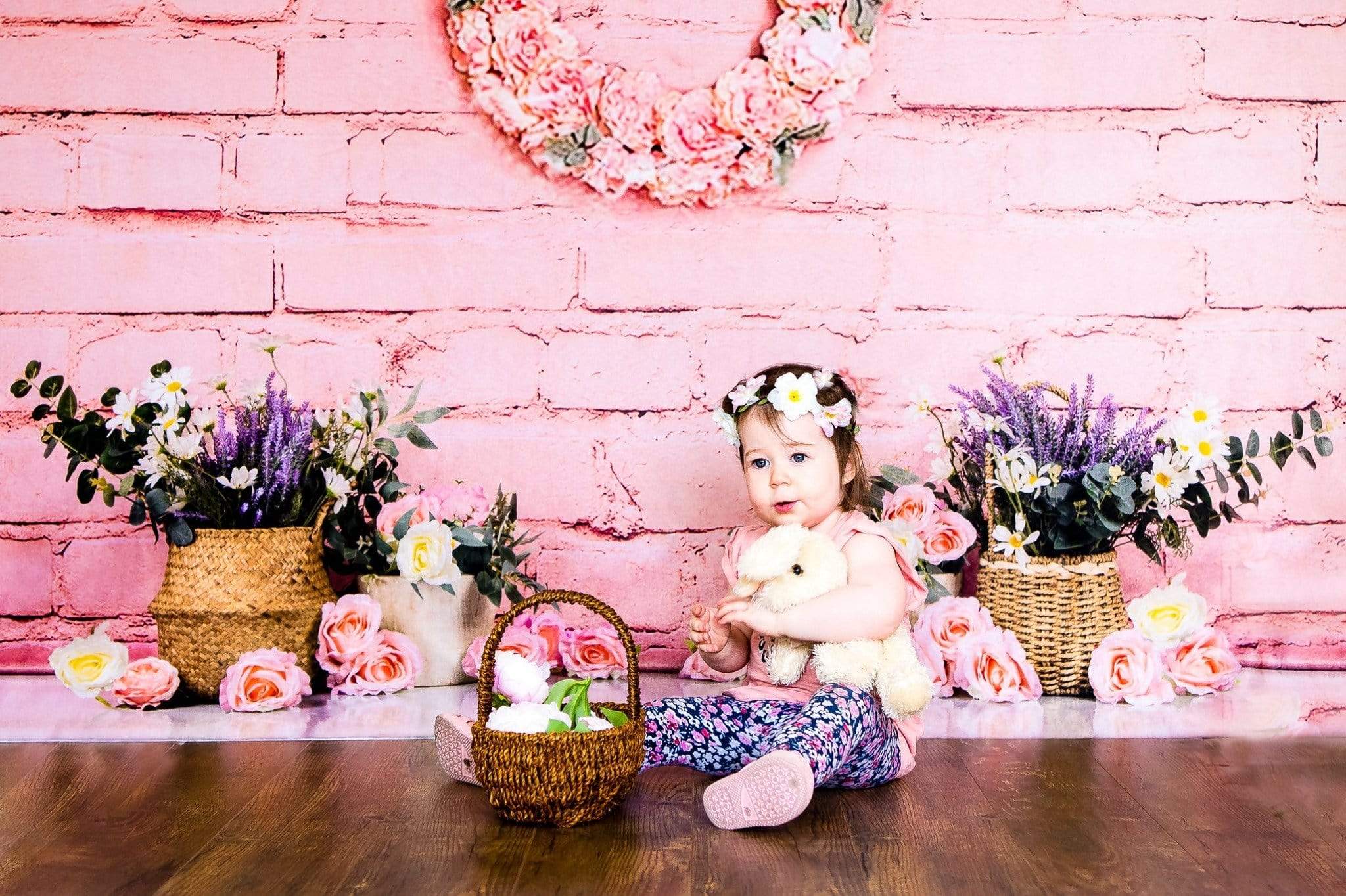 Kate Pink Brick Wall Spring Floral Backdrop Designed by Jia Chan Photography - Kate Backdrop AU