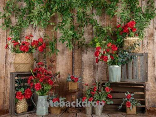 Kate Spring Red Flower Wooden Backdrop Designed by Jia Chan Photography