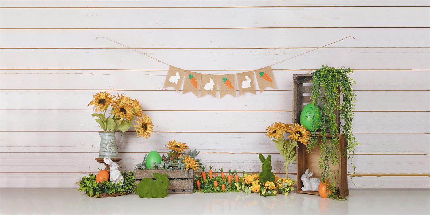 Kate Wooden Sunflower Rabbit Spring/Easter Backdrop for Photography Designed by Jia Chan Photography
