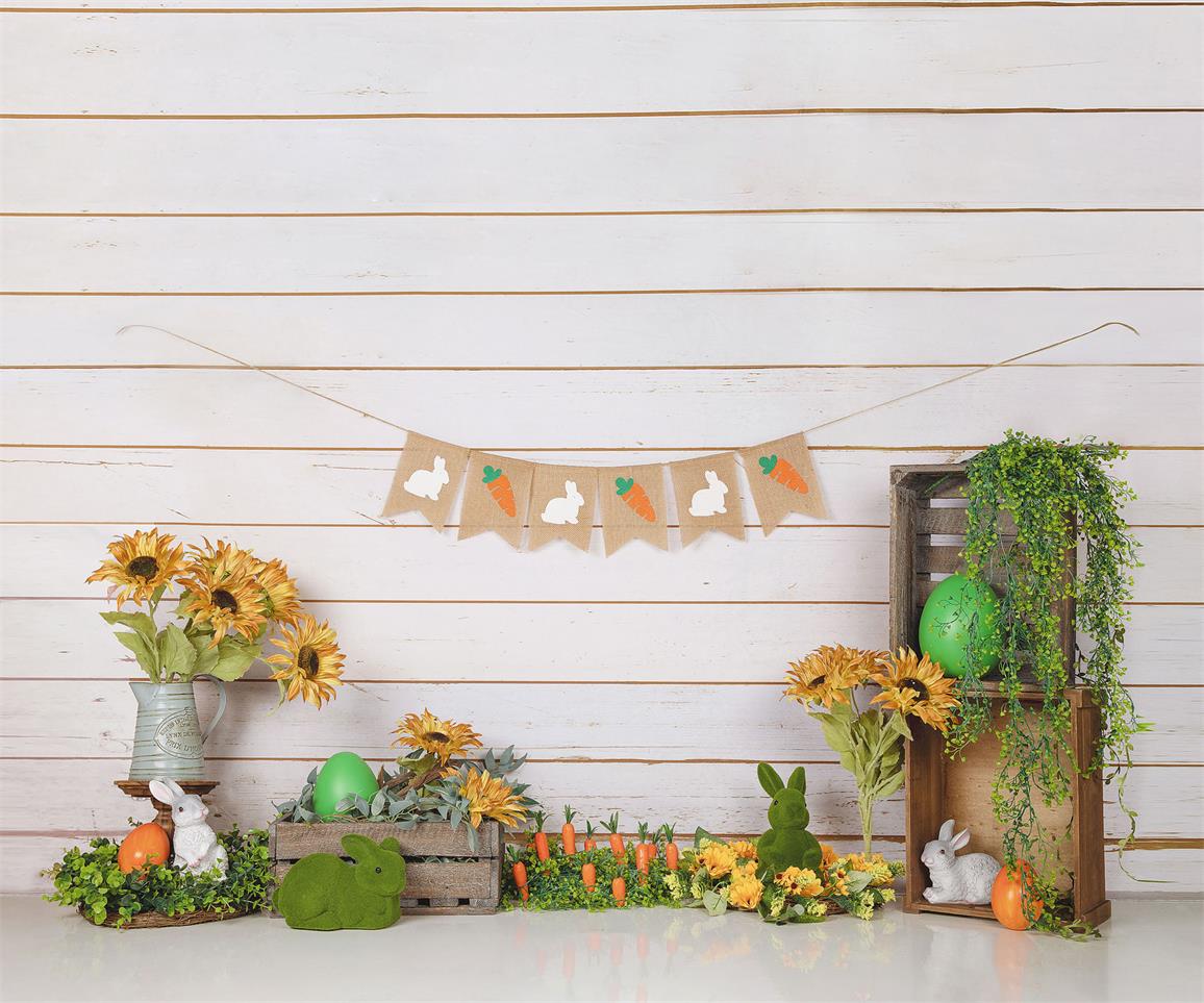 Kate Wooden Sunflower Rabbit Spring/Easter Backdrop for Photography Designed by Jia Chan Photography