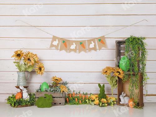 Kate Wooden Sunflower Rabbit Spring/Easter Backdrop for Photography Designed by Jia Chan Photography