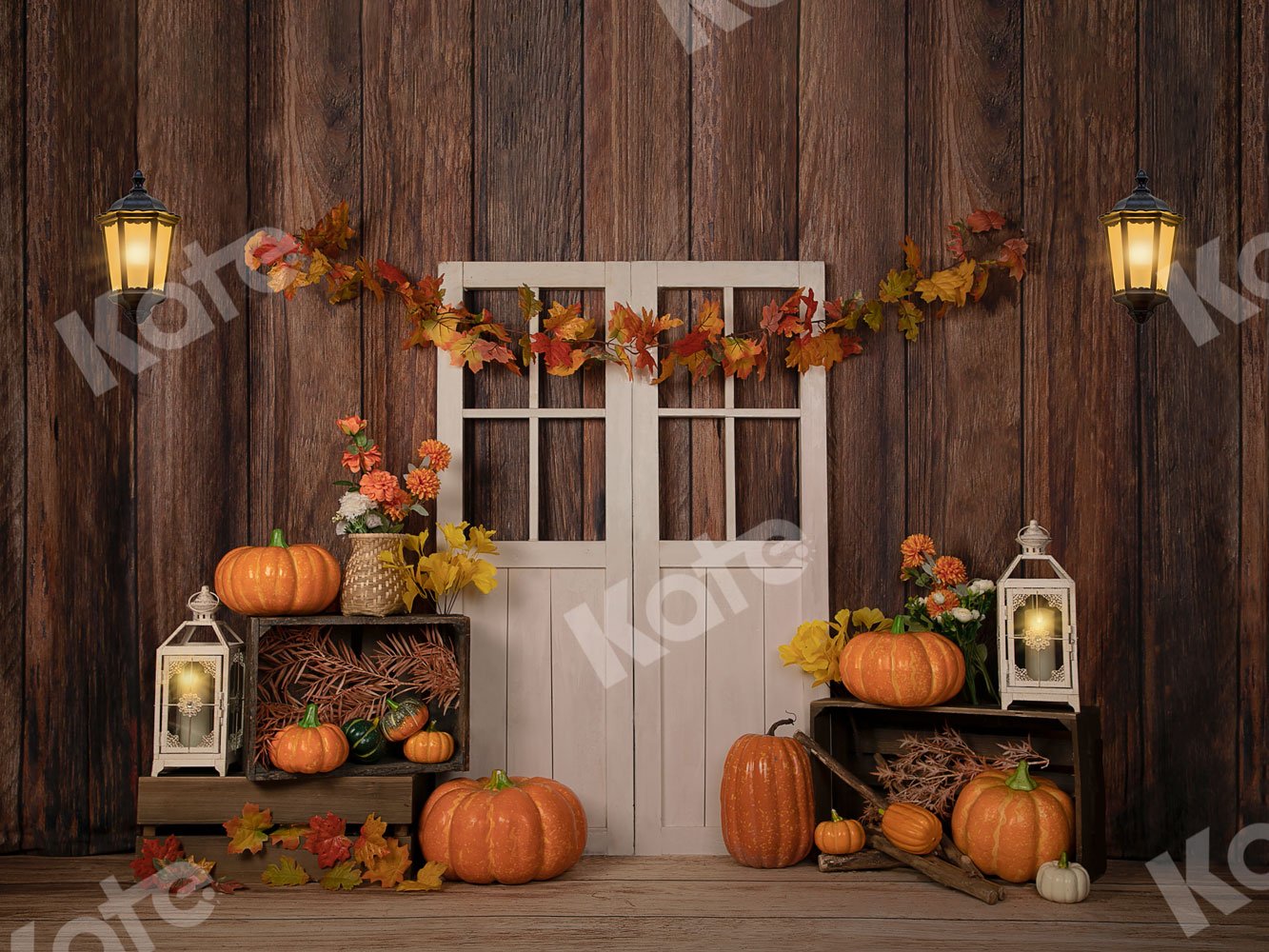 Kate Autumn/Thanksgiving Pumpkins with Lights Backdrop Designed by Jia Chan Photography