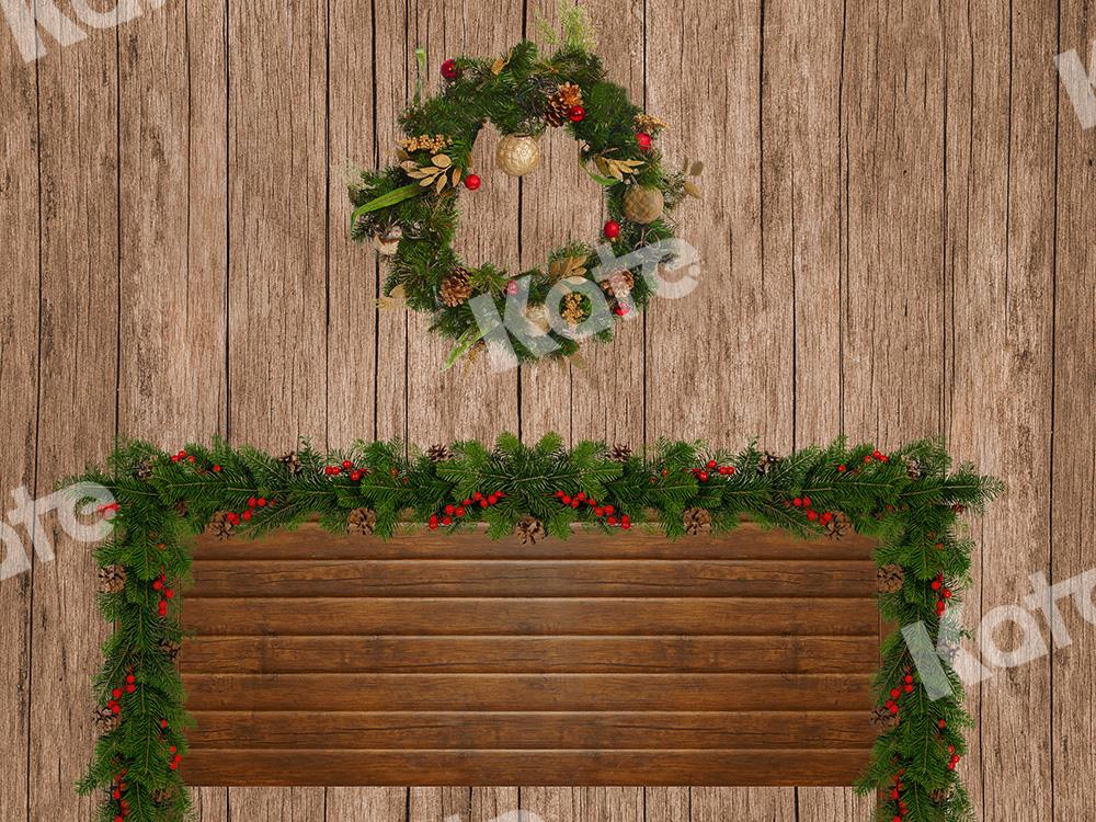 Kate Xmas Backdrop Wood with Christmas Wreaths Designed by Emetselch