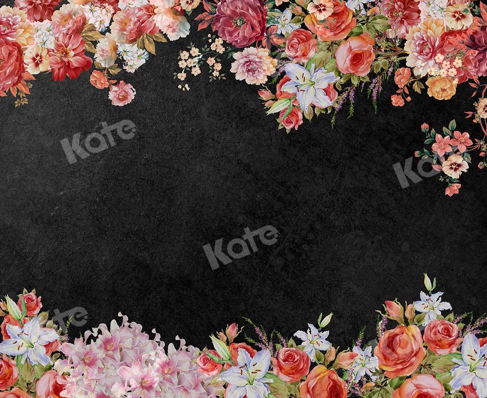 Kate Pink Florals Black Backdrop Designed by Chain Photography - Kate Backdrop AU
