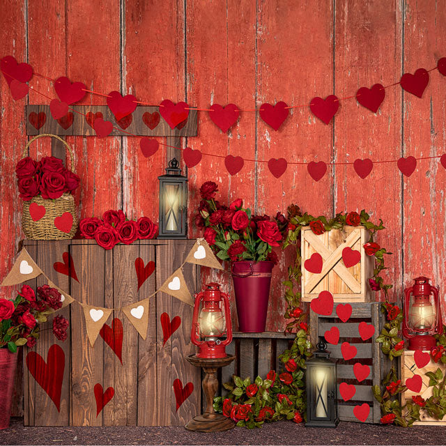 Kate Valentine's Day Roses Red Wood Wall Backdrop Designed by Emetselch