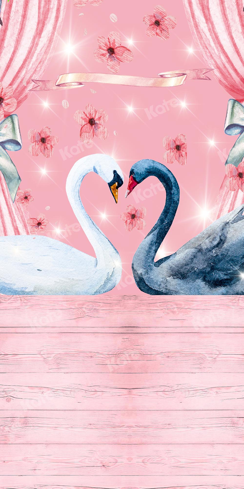 Kate Sweep Valentine's Day Swans Wood Backdrop Designed by Chain Photography - Kate Backdrop AU