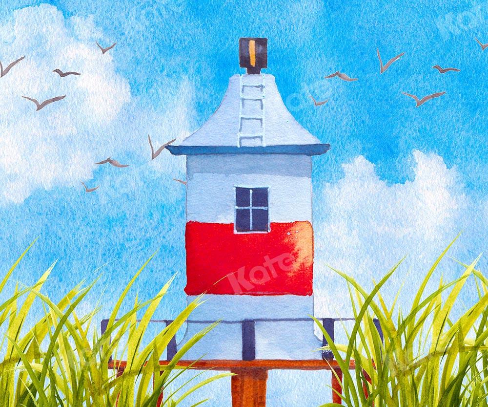 Kate Spring Windmill Blue Sky White Clouds Backdrop Designed by GQ