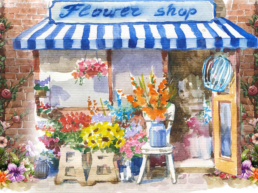 Kate Spring/ Valentine's Day Flowers Shop Watercolor Backdrop Designed by GQ - Kate Backdrop AU