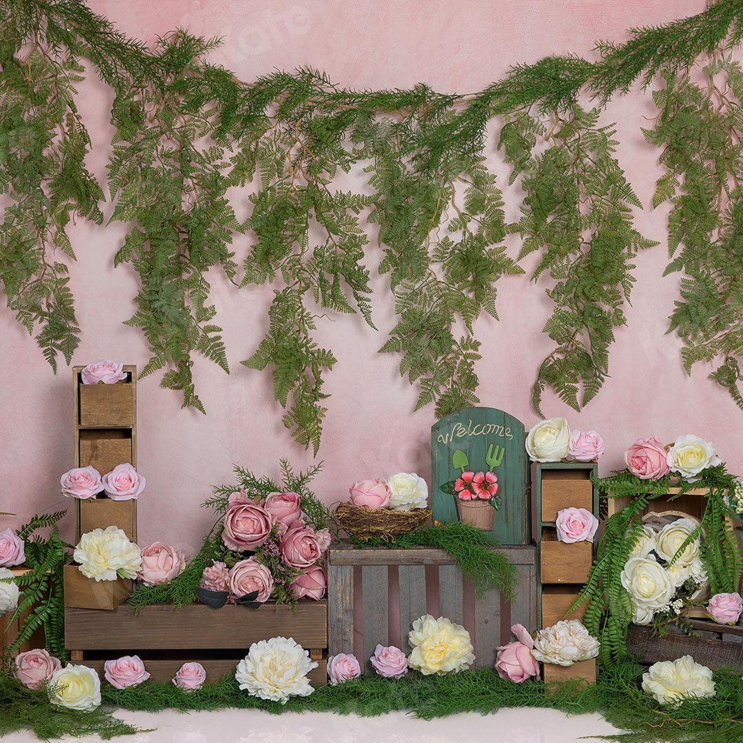 Kate Valentine's Day Roses Vines Pink Backdrop Designed by Emetselch