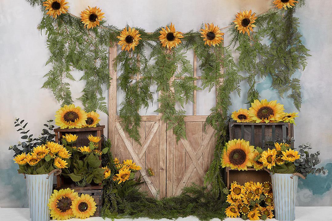 Kate Spring Sunflowers Vines Door Backdrop Designed by Emetselch