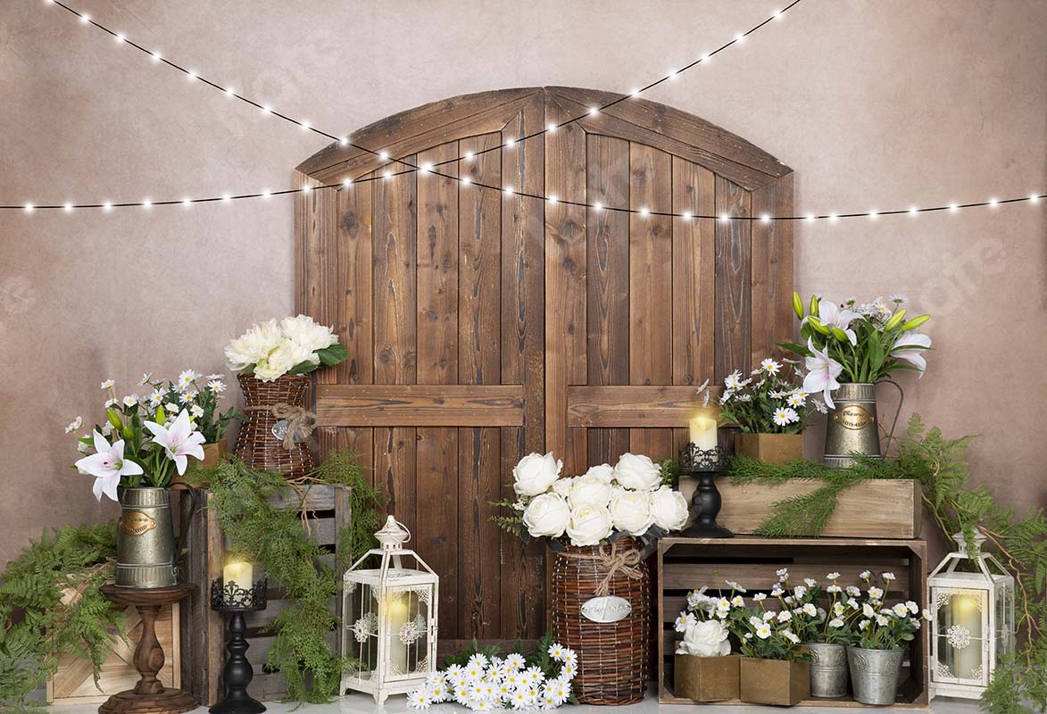 Kate Spring White Rose Flowers Door Pink Backdrop Designed by Emetselch