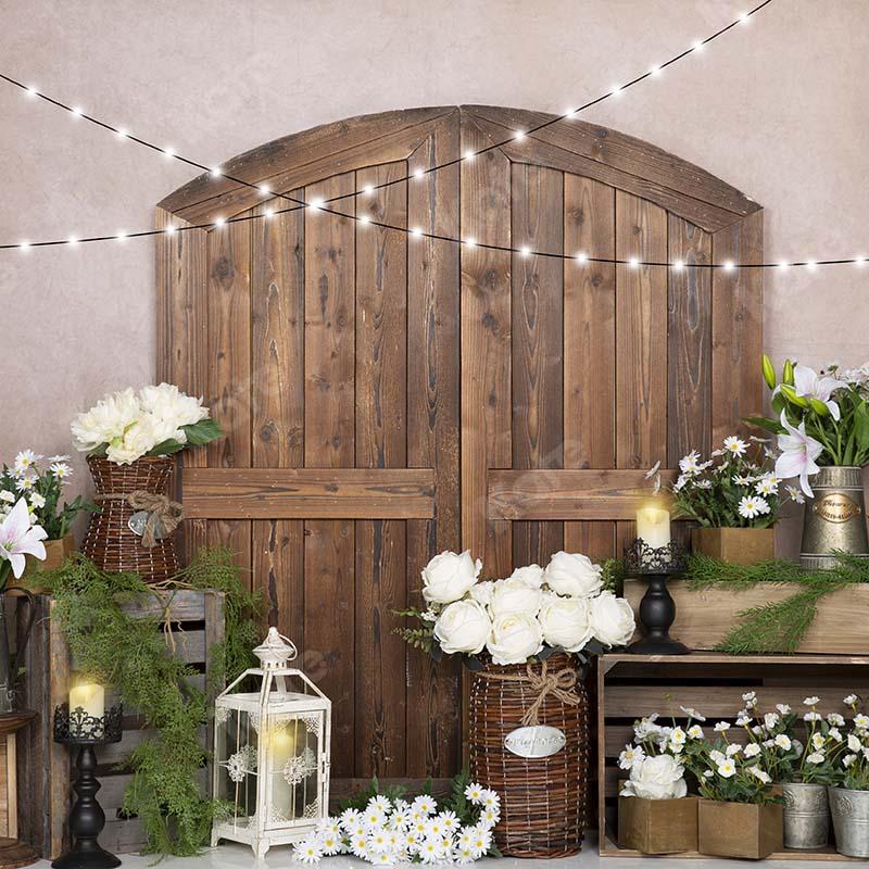 Kate Spring White Rose Flowers Door Pink Backdrop Designed by Emetselch