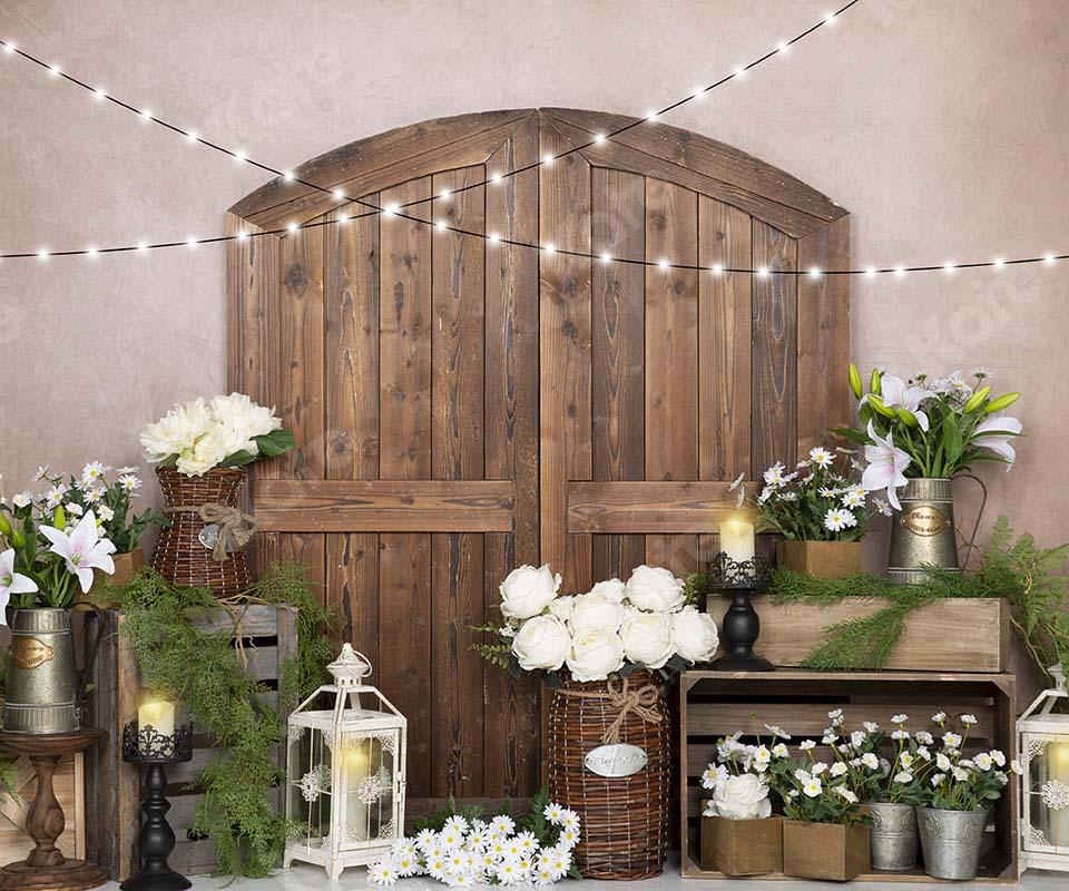 Kate Spring White Rose Flowers Door Pink Backdrop Designed by Emetselch