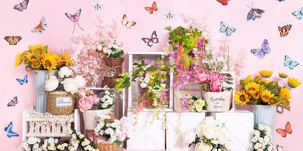 Kate Spring Flowers Butterfly Wall Backdrop Designed by Emetselch