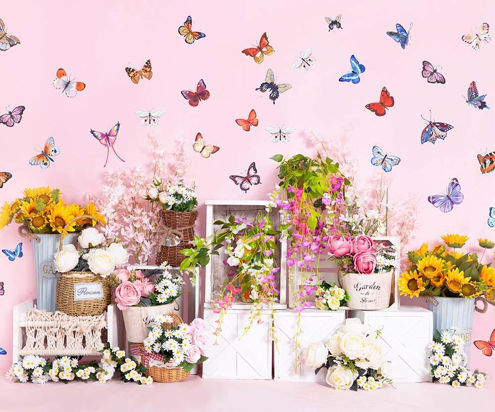 Kate Spring Flowers Butterfly Wall Backdrop Designed by Emetselch