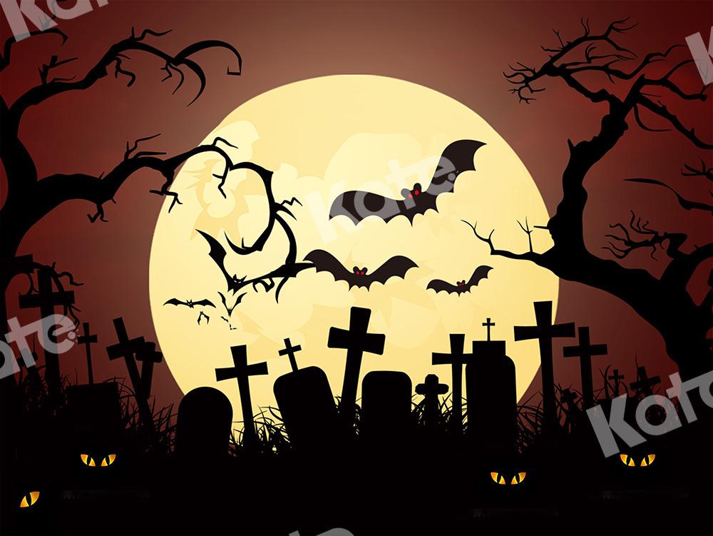 Kate Halloween Backdrop Moon Cemetery Bats Designed by Chain Photography - Kate Backdrop AU