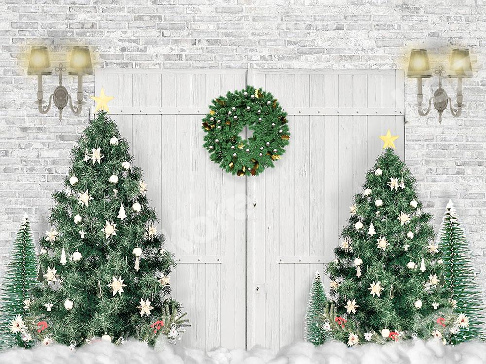 Kate Xmas Backdrop White Door Christmas Trees Designed by Emetselch