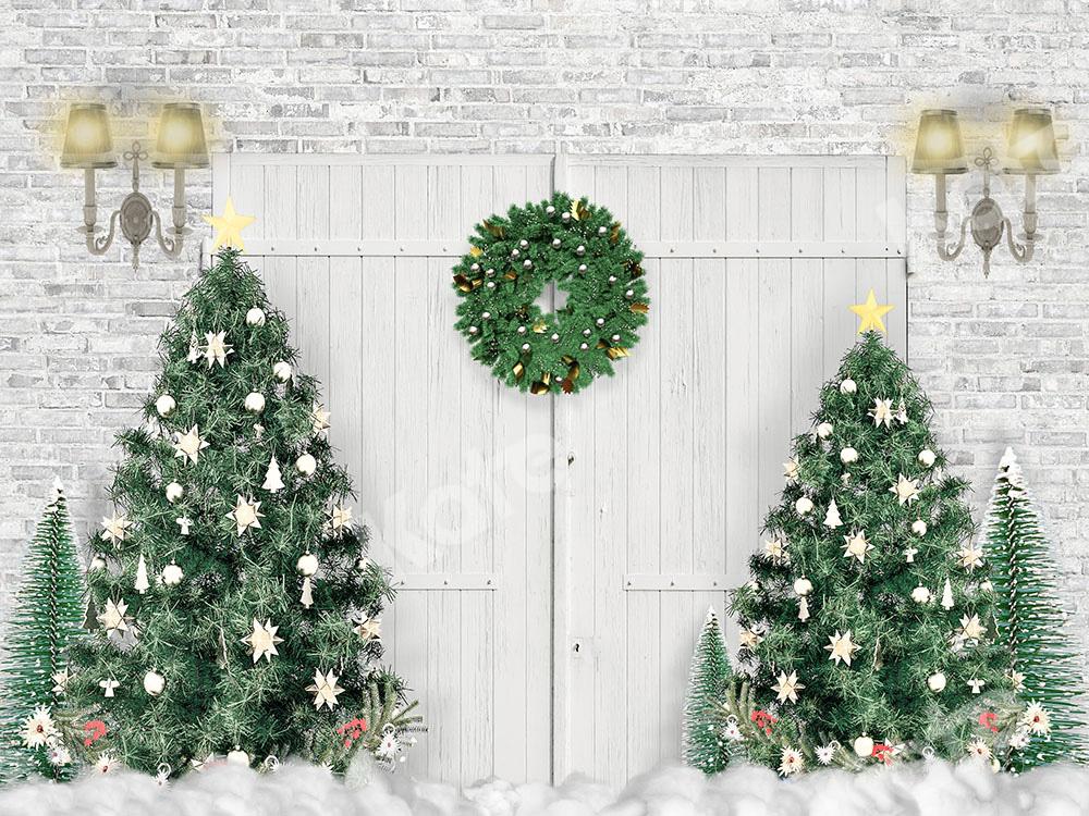 Kate Xmas Backdrop White Door Christmas Trees Designed by Emetselch - Kate Backdrop AU