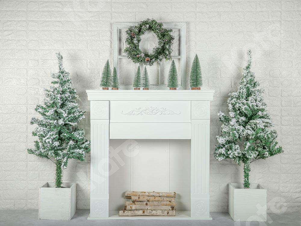 Kate Xmas Backdrop Christmas Trees with Fireplace Designed by Emetselch