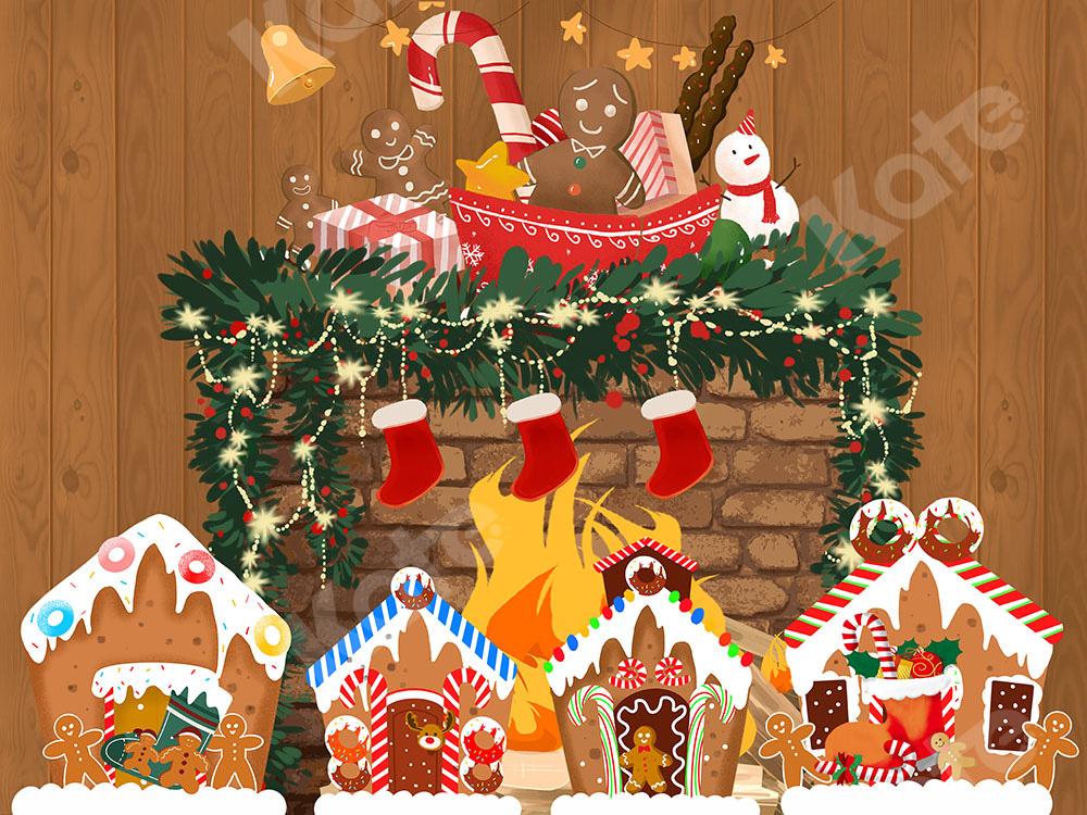 Kate Christmas Backdrop Gingerbread Fireplace Designed by Chain Photography
