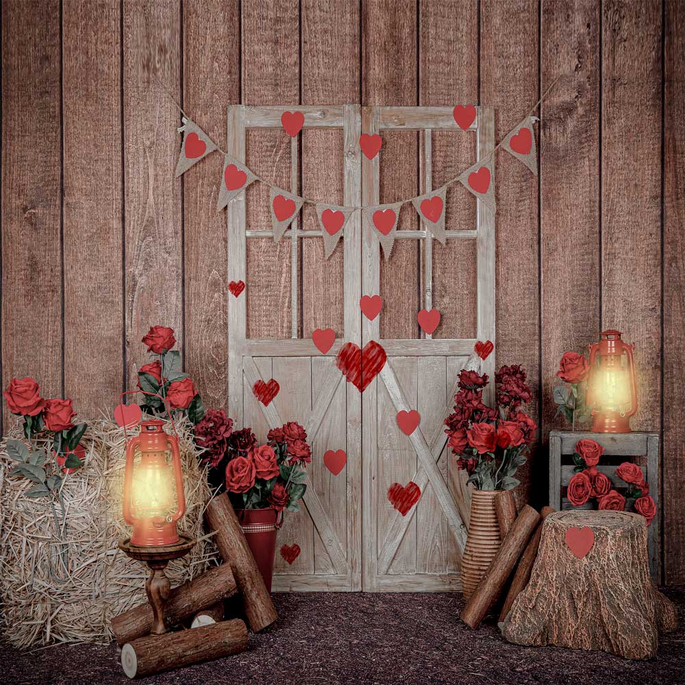 Kate Valentine's Day Roses White Door Lights Backdrop Designed by Emetselch
