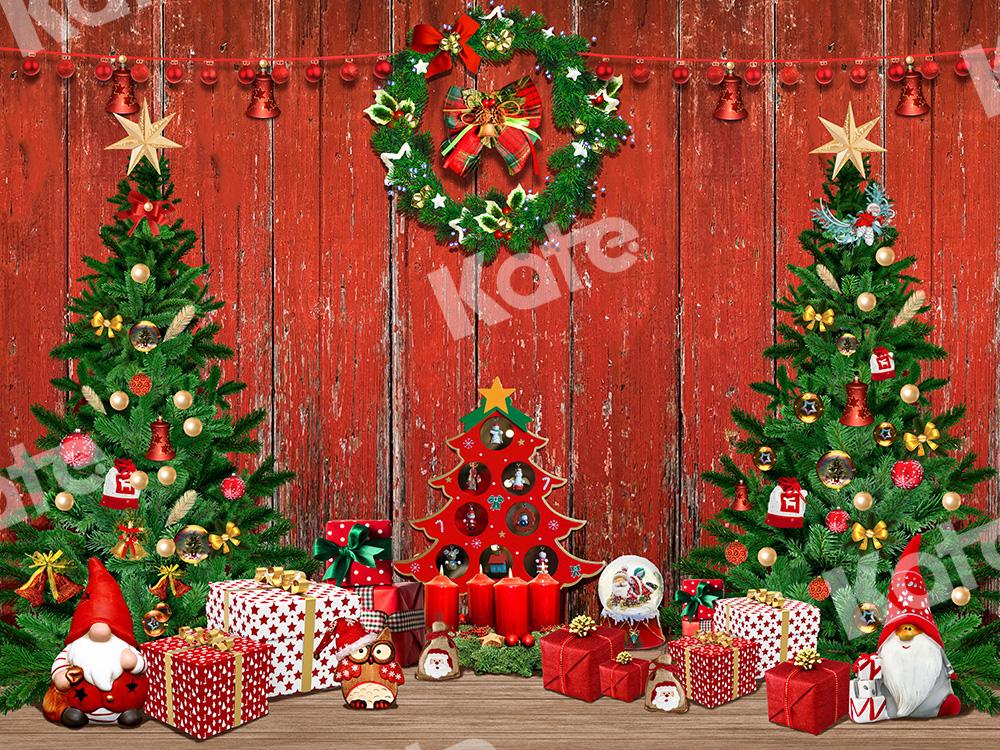 Kate Red Wood Xmas Backdrop Gifts Christmas Trees Designed by Emetselch