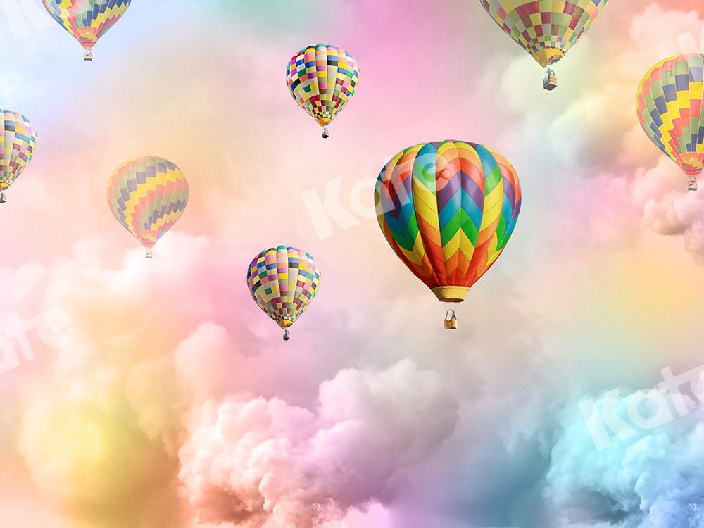 Kate Cake Smash Backdrop Rainbow Clouds Hot Air Balloons Designed by Chain Photography - Kate Backdrop AU