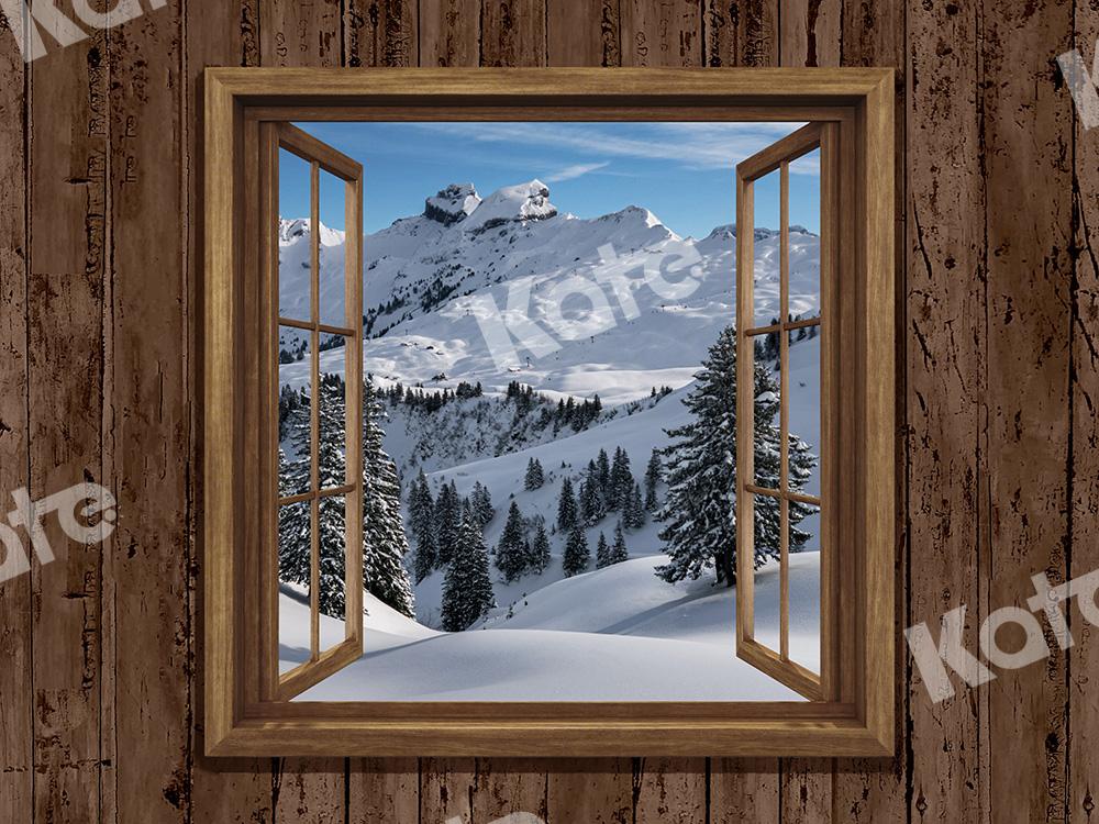 Kate Window Xmas Backdrop Snow Mountain Designed by Emetselch - Kate Backdrop AU