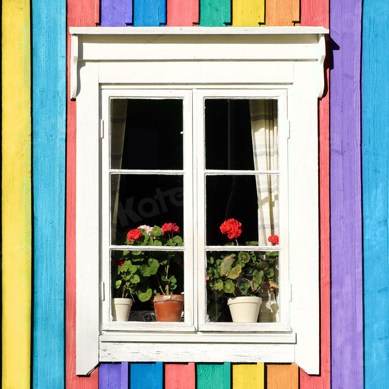 Kate Colorful Window Backdrop Rainbow Wood Designed by Emetselch