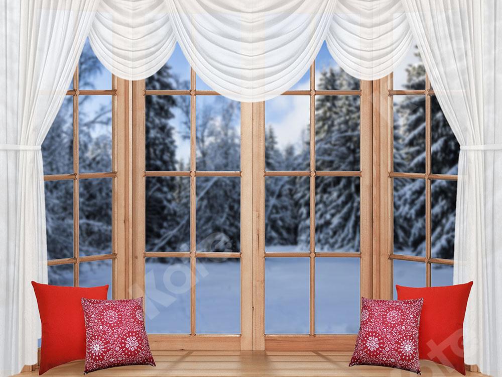 Kate Xmas/Winter Window Snow Forest Scene Designed by Chain Photography - Kate Backdrop AU